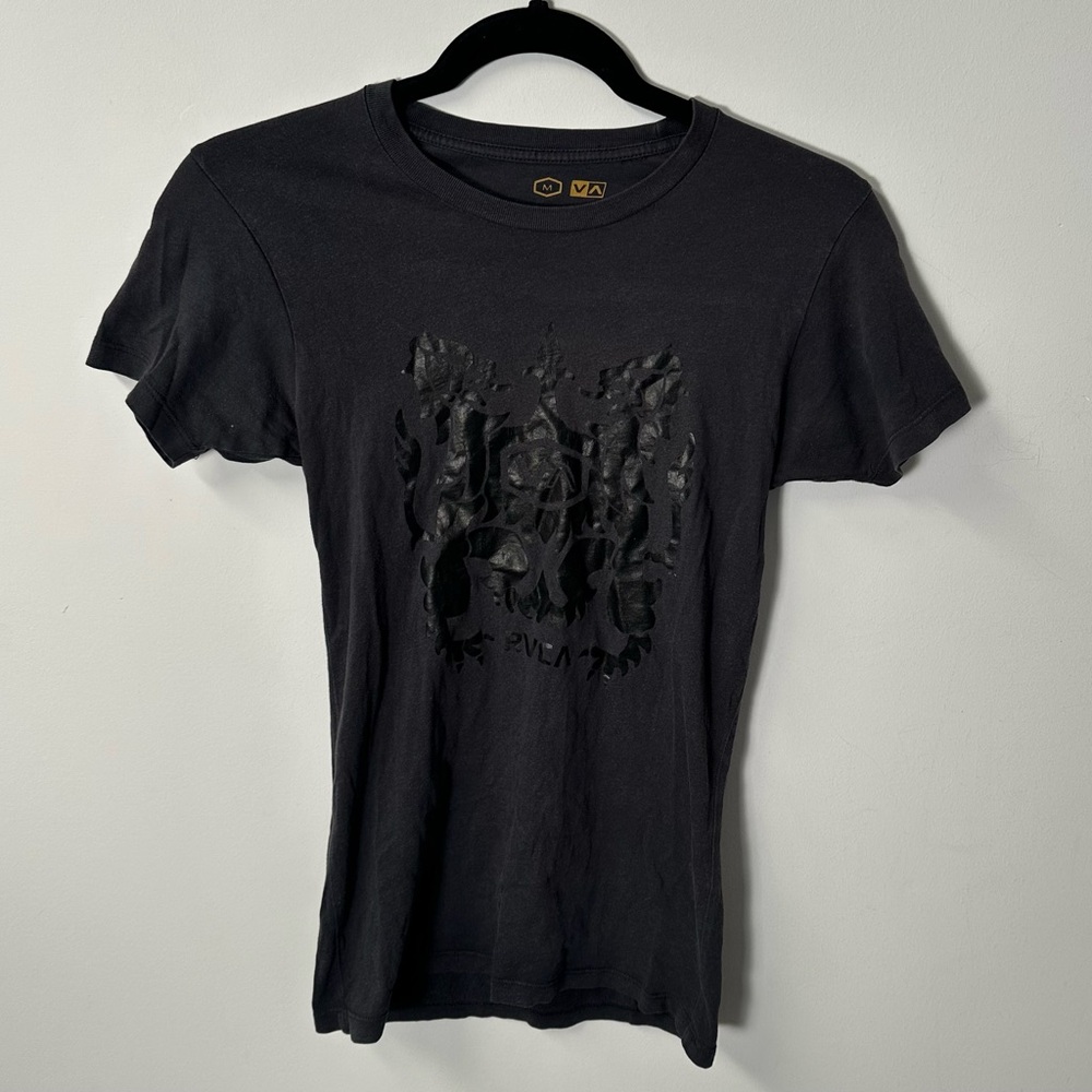 RVCA women's grey black graphic slim tee, M.